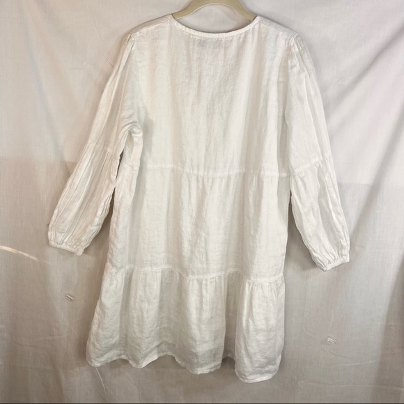 FAITHFUL The BRAND Dija Mini Dress 100% Linen White LongSleeve Sz 4 S Lagenlook - Picture 5 of 12